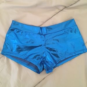 Blue Metallic spandex shorts